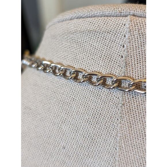 Signed Premier Designs Two Toned Cable Chain Gold Crystal Necklace & Earring Set - Picture 11 of 12